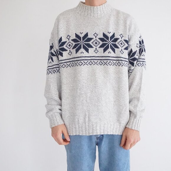 Vintage Fieldmaster Wool Cotton Sweater Grey Nordic Cabincore Winter Large - Picture 1 of 10